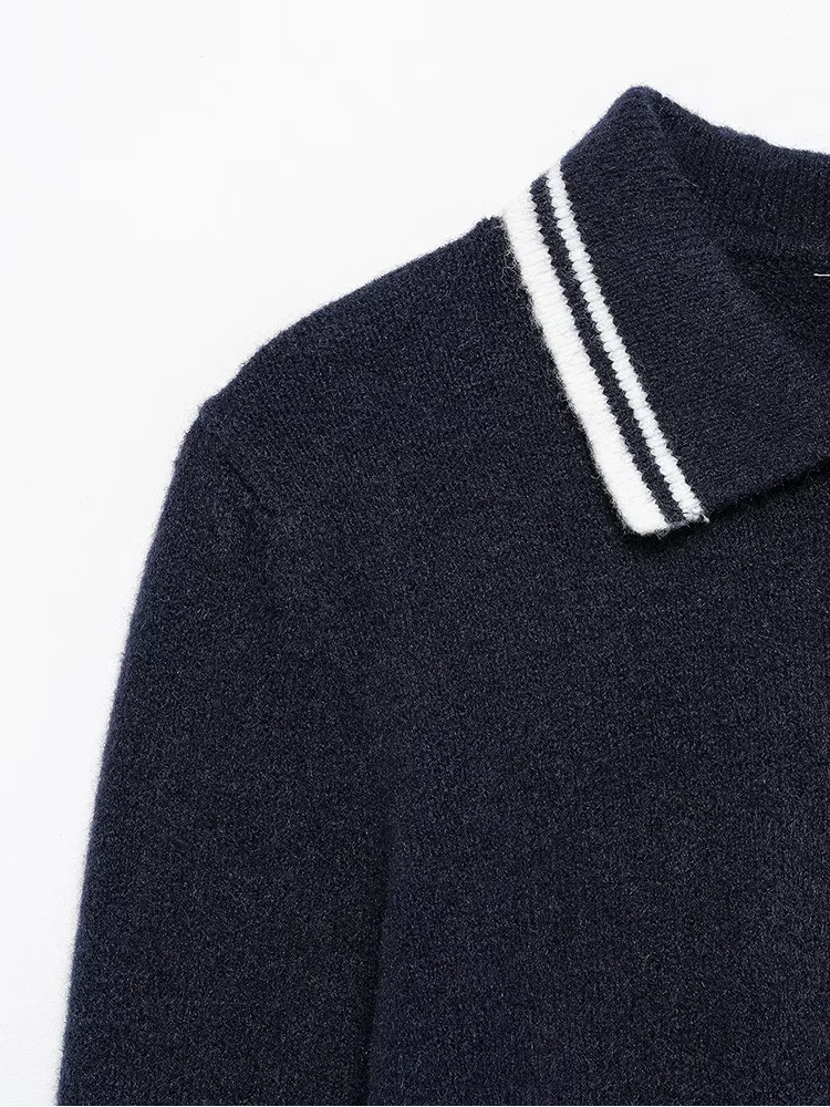 Новинка 2024 осенне-зимний женский короткий пуловер с воротником-поло вязаный