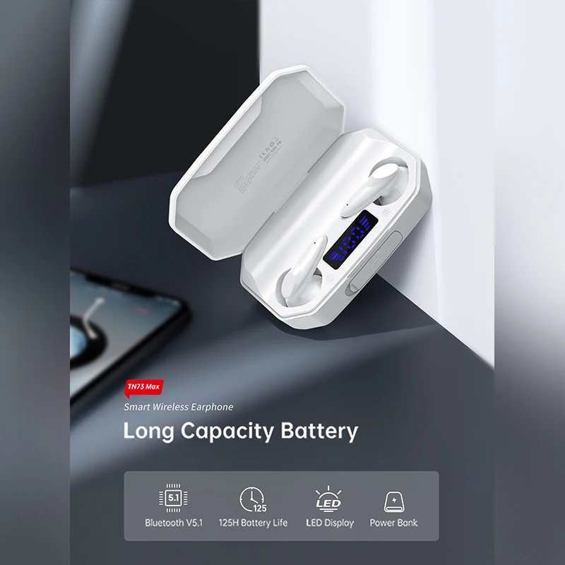 

Langsdom TN73 MAX Mini In-Ear Bluetooth earphone Ultra-Long Battery Life LED Power Display Bluetooth 5.1 Power Bank headset
