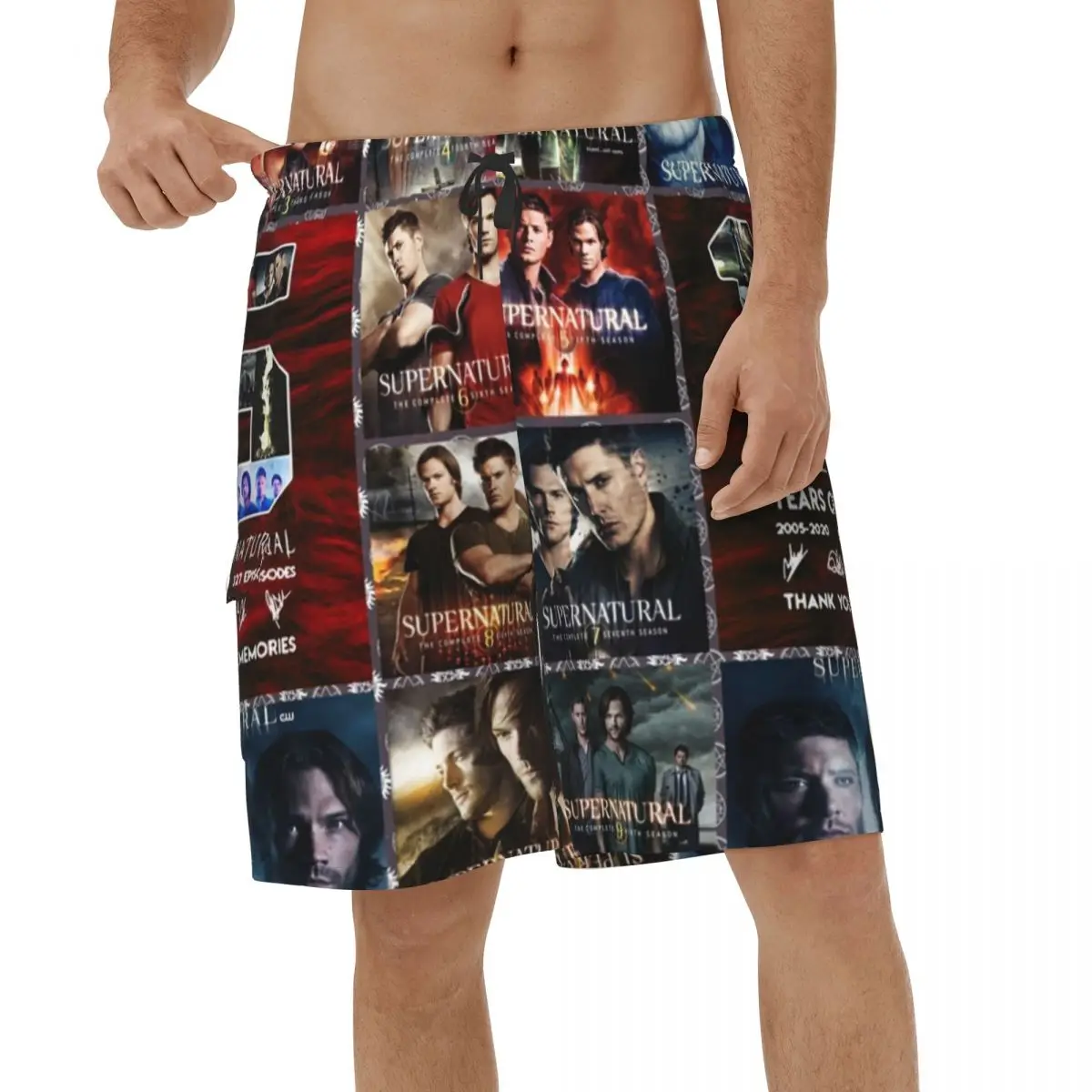 

Beach Shorts Supernatural Movie Quick Dry Men's Beach Board Shorts Sam Dean Castiel Male Swimwear