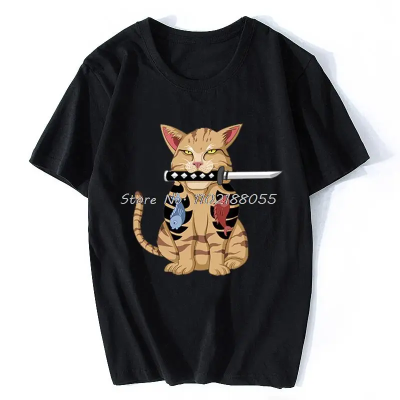 

Kawaii Catana Cat Tshirt Japan Vintage Creative Print Tops Funny Bad Ass Cat Samurai T shirt Women Men Oversized T-shirts