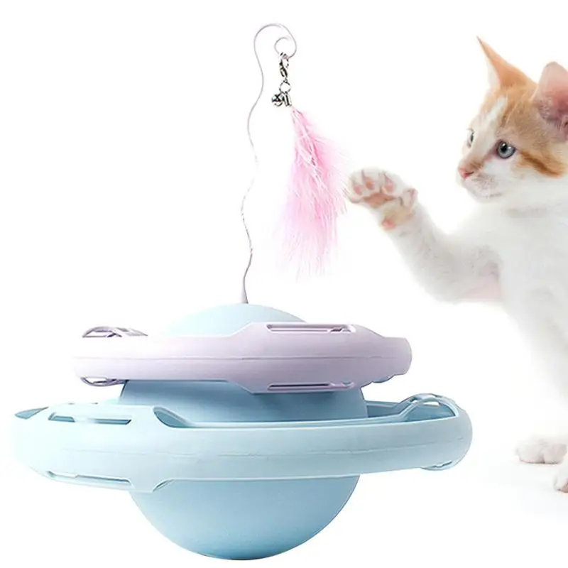 

Cat Ball Toy 2Level Kitten Turntable Tracks Multi-use Interactive Cat Toys Cat Teaser Slow Feeder 360 Degree Rotating