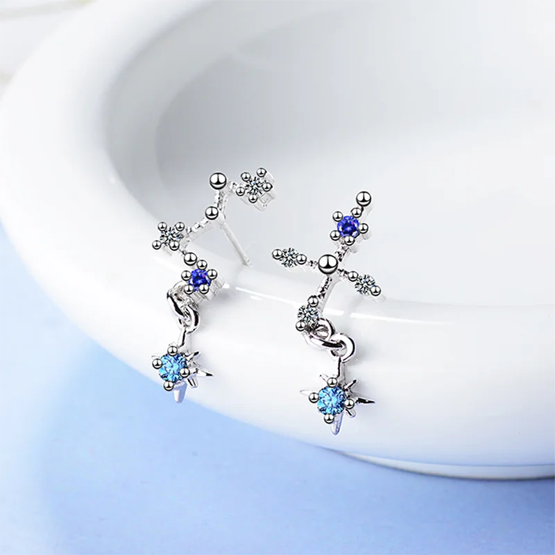 

Asymmetric Stud Earrings For Women Creative Fringe Blue Zirconia Silver Color Stud Earrings Ladies Trendy Woman Jewelry 2022