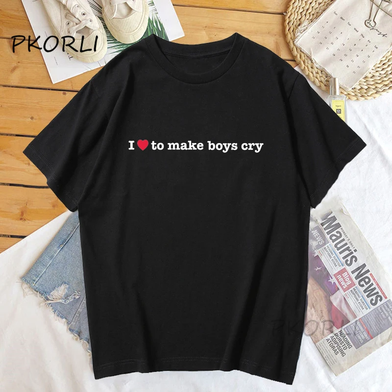 

I Love To Make Boys Cry T Shirt Women Funny My Love Is Gone Valentine Woman T-shirt Cotton Short Sleeve Tee Shirt Tops y2k