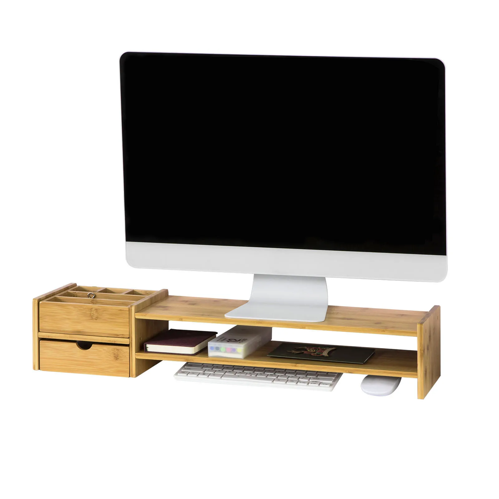 

SoBuy BBF01-N, Bamboo Computer Screen Monitor Stand Monitor Riser Desk Organizer 2 Shelves 2 Drawers