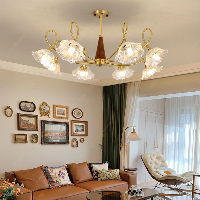 

French cream wind light luxury living room glass chandelier American retro senior civilian host bedroom room dining room light