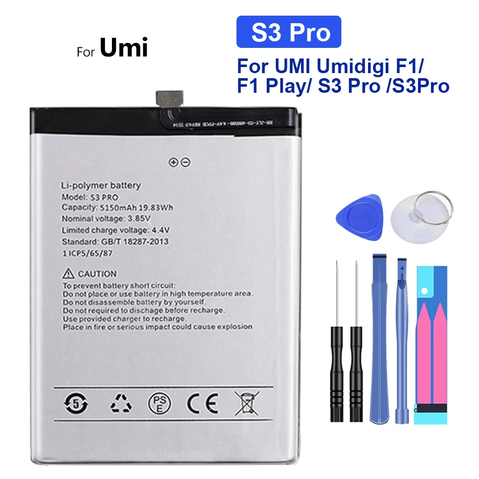 

Battery 5150mAh For UMI Umidigi F1/ F1 Play/ S3 Pro /S3Pro / F1Play Replacement Bateria with Free Tools + Tracking Number