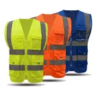 Флуоресцентный желтый защитный жилет Hi Vis с логотипом на заказ, жилет для строительства, светоотражающий, с карманами и молнией, для мужчин, рабочая одежда