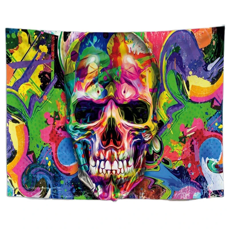 

Mystic Skull Witch Black Goth Halloween Skeleton Head Colorful Hippie Fantasy Tapestry For Bedroom Psychedelic Trippy Room Decor