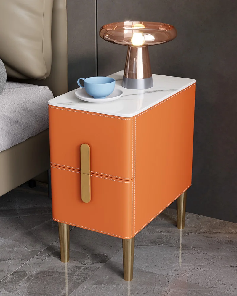 

Italian-Style Light Luxury Stone Plate Ultra-Narrow Bedside Table Modern Small 30cm Bedside Cabinet Solid Wood Saddle Leather