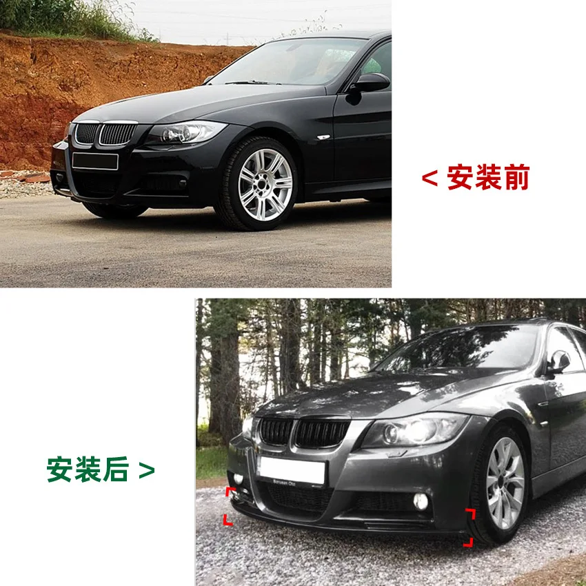 Фото Комплект переднего сплиттера и боковых накладок Race Front Lip Side Corner Combo Kit для BMW E90 3 серии M-Tech (до LCI) 2005-2008, глянцевый черный, аксессуар для переднего бампера седана №4