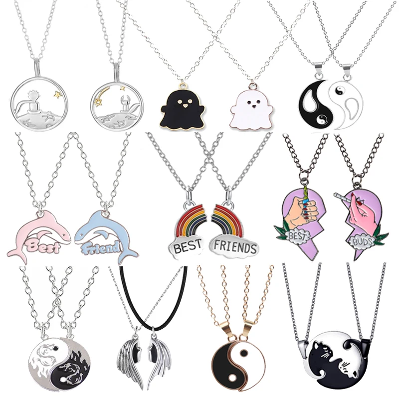 

27Styles Fashion Best Friends Love Couple Pendant Necklace Tai Chi Rainbow Broken Heart BFF Good Friends Friendship Jewelry Gift