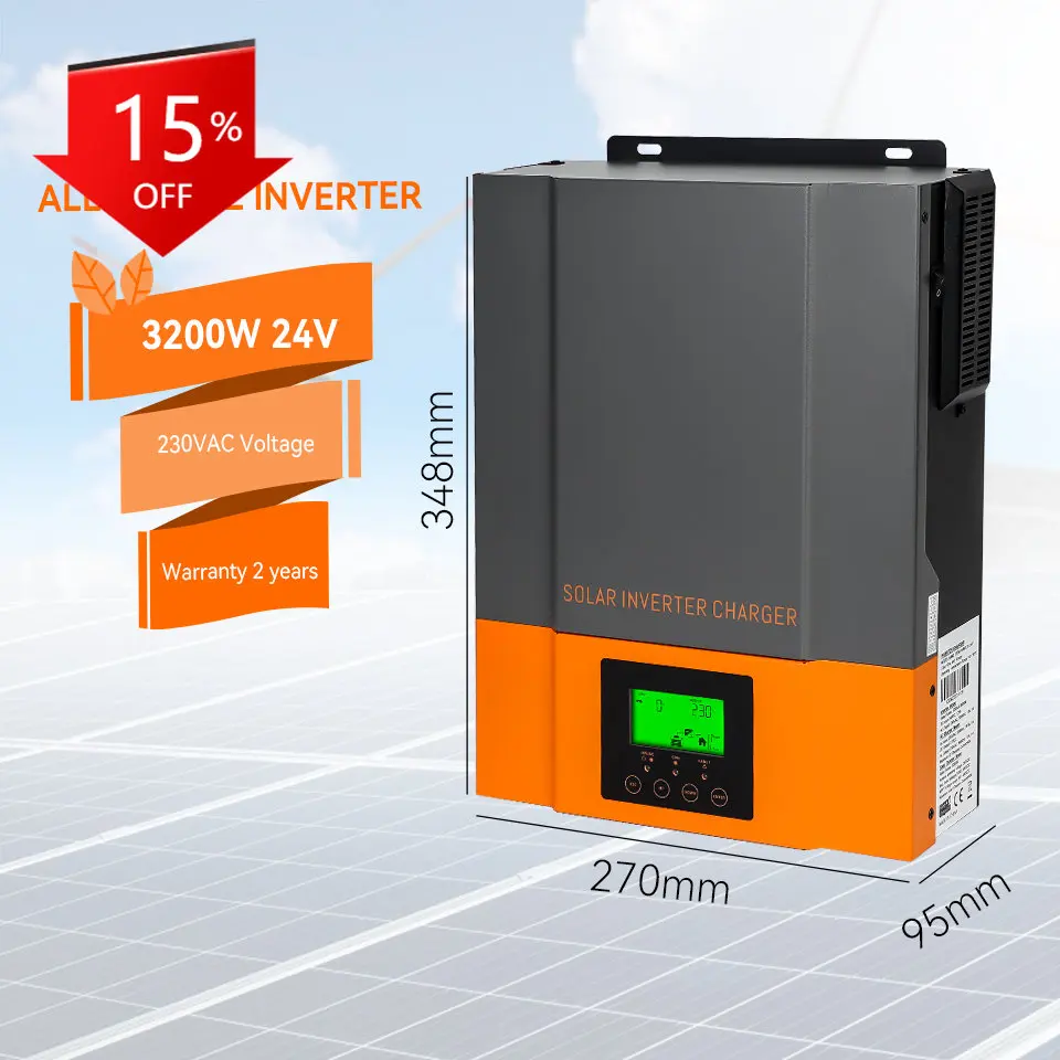 

PowMr High Frequency 3200W 24V 220V 450V Inbuilt 80A MPPT Charge Controller 3.2KW Pure Sine Wave Hybrid Solar Inverter