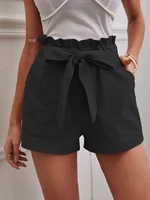 womens black casual shorts loose bows go out versatile shorts solid waist belted shorts pantalon corto mujer verano buqu