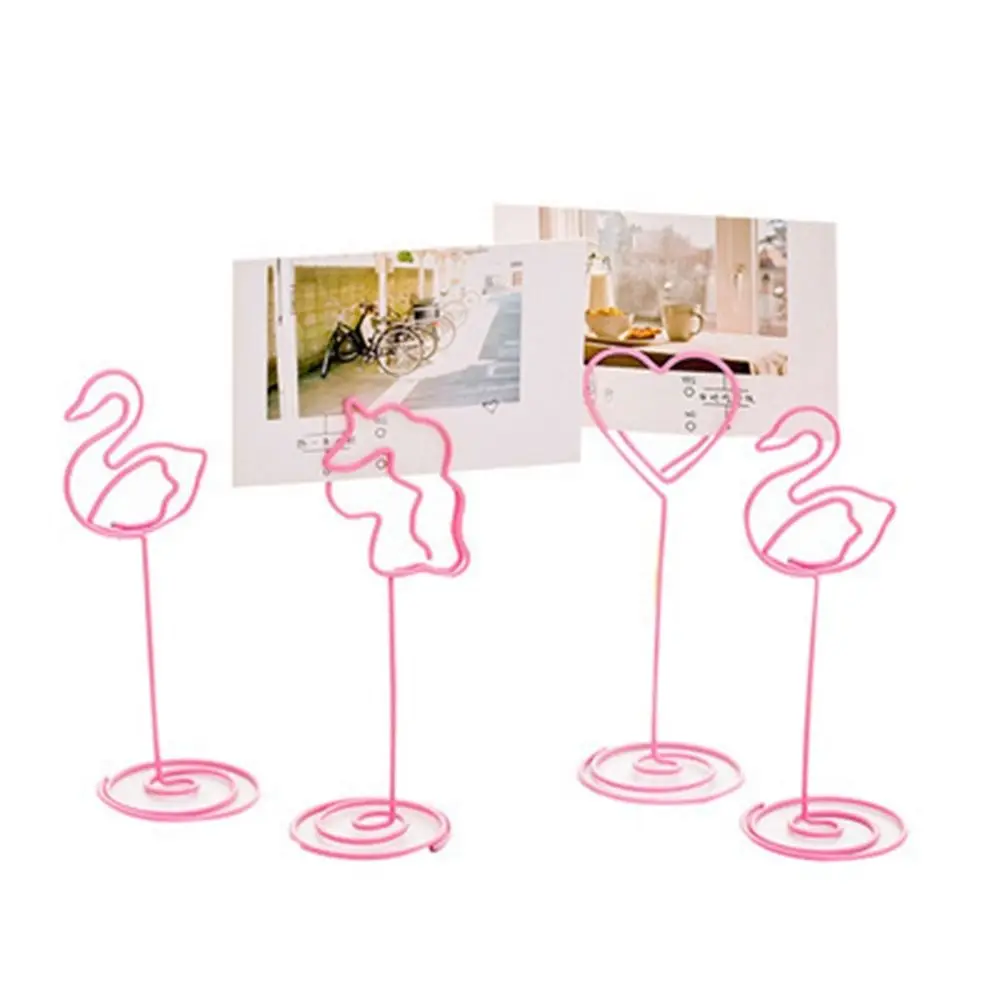 

Wedding Place Card Holder Romantic Flamingo Unicorn Heart Shape Photo Clip Table Number Stand Pink Metal Note Folder Paper Clamp