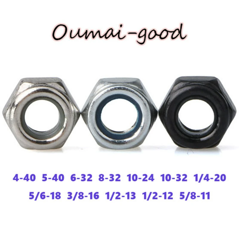 

5Pc Black Carbon Steel Nylon Lock Nuts Metric Threaded Hex Insert Locknut Nutsert 4-40 5-40 6-32 8-32 10-32 1/4 5/16 3/8 1/2 5/8