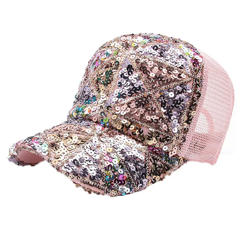 

Glitter Sequin Baseball Cap Adjustable Mesh Party Hat for Women and Girls