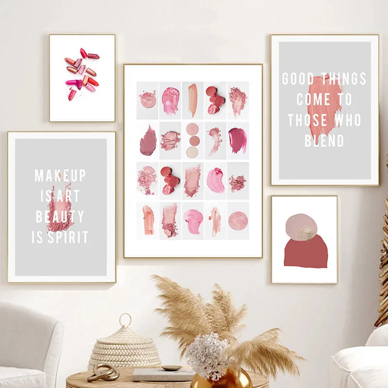 

Pink Lipstick Canvas Painting Makeup Fashion Poster and Prints Wall Art Girl's Bedroom Decoration Home Room Decor Picture