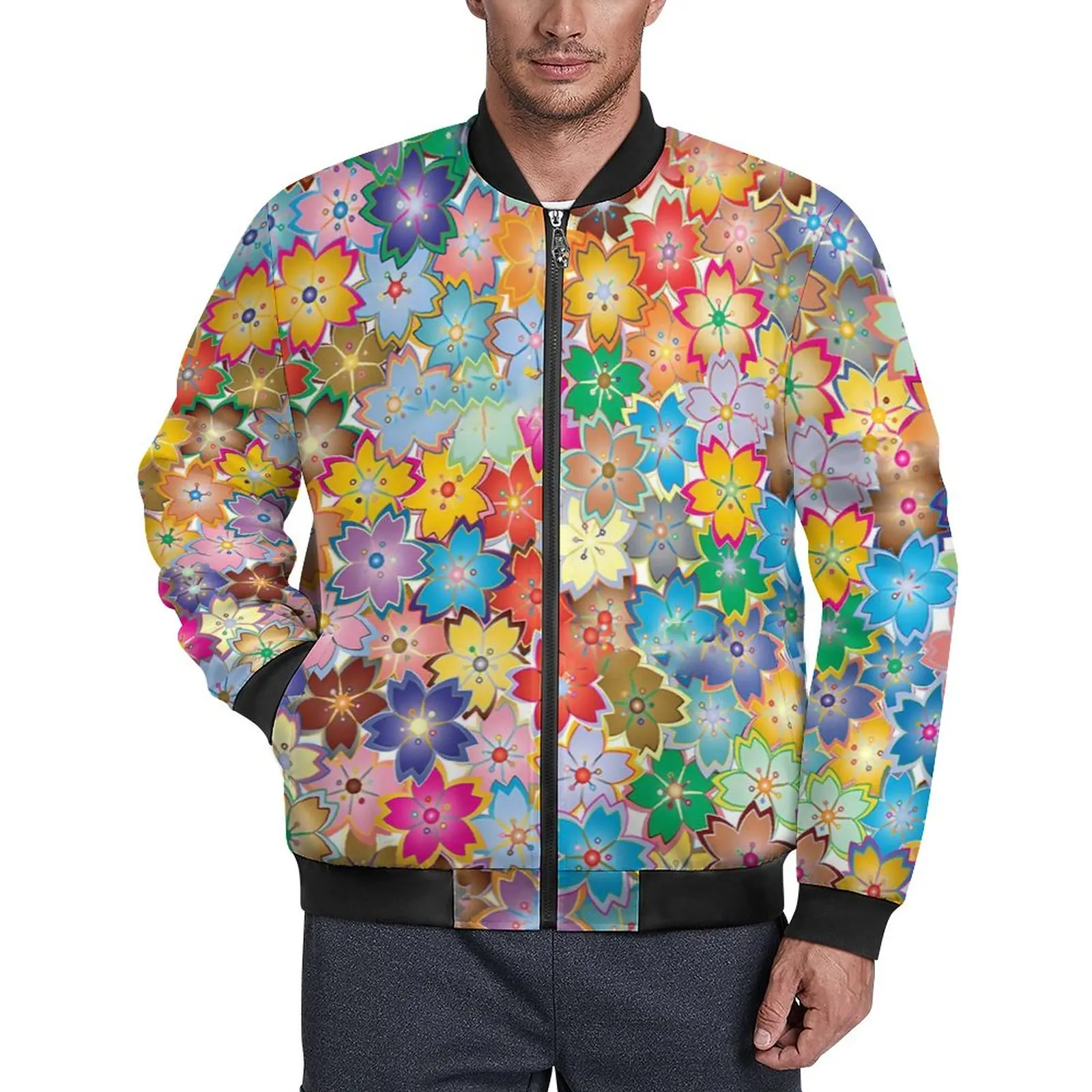 

Осенние куртки с цветами, винтажные повседневные пальто с цветными цветами, мужская верхняя одежда с карманами, ветровка, куртка большого размера на заказ