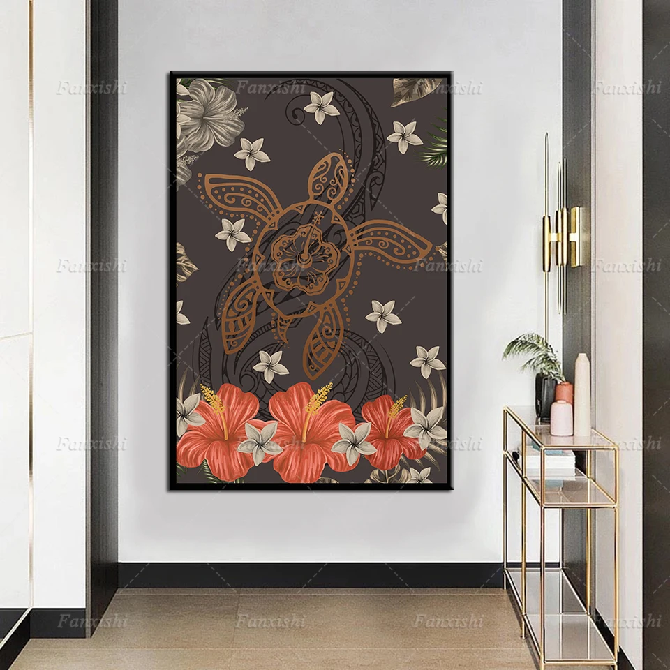 

Wall Artwork Prints Picture Sea Turtle Tropical Flower Modular Painting Abstract Retro Poster Canvas Home Decor For Living Room