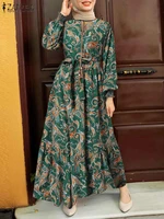 vintage women printed sundress 2022 zanzea spring muslim dress casual long sleeve abaya hijab maxi vestidos robe femme oversized