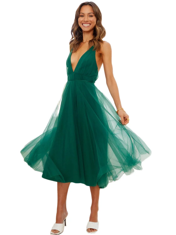 

Зеленое платье на бретельках, пикантное Сетчатое платье без рукавов с открытыми плечами и спиной, лето 2022, розовое облегающее длинное плать...