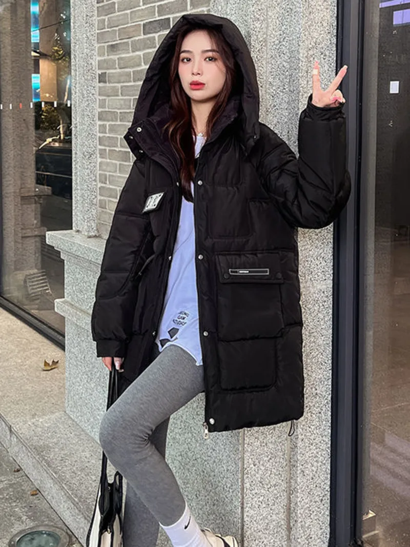

Новинка Зима 2022, пуховик из хлопка, Женская куртка средней и большой длины, Корейская свободная хлопковая куртка, модная утепленная теплая хлопковая куртка