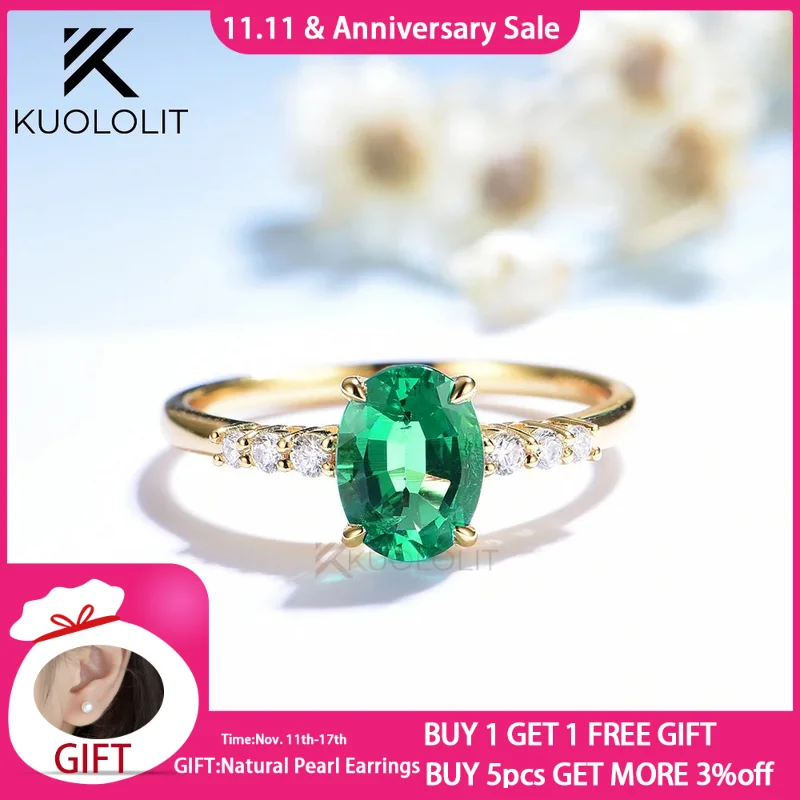 

Kuololit колумбийский изумруд кольца с муассанитом для женщин Твердое Серебро 925 пробы овальные 6*8 мм Ювелирные изделия для помолвки Рождественский подарок