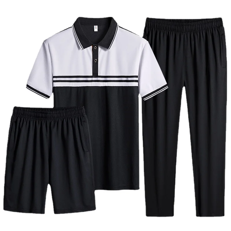 

Men Outfit Set Cotton Solid Color Short Sleeve Buttons Polo Shirt Shorts Set for Men Casual Streetwear 3 Piece Set Summer 2022