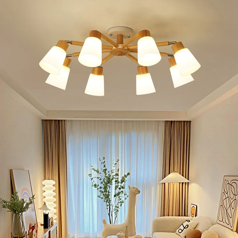 

Скандинавская люстра из массива дерева для гостиной, потолочная лампа для ресторана, отеля, Светодиодная лампа E27, Современное украшение для дома