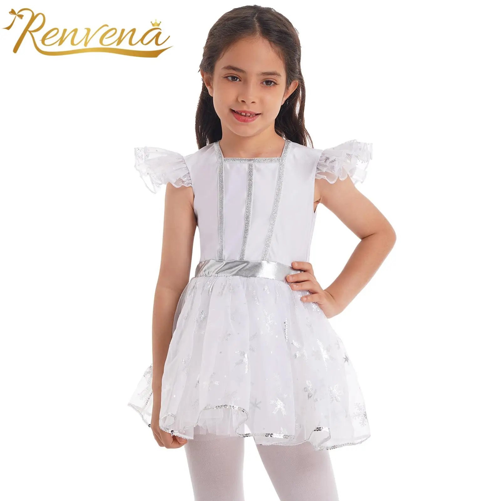 

Детский костюм принцессы для косплея, трико с ангелом и снежинками, блестящее платье для Хэллоуина, карнавала, вечеринки