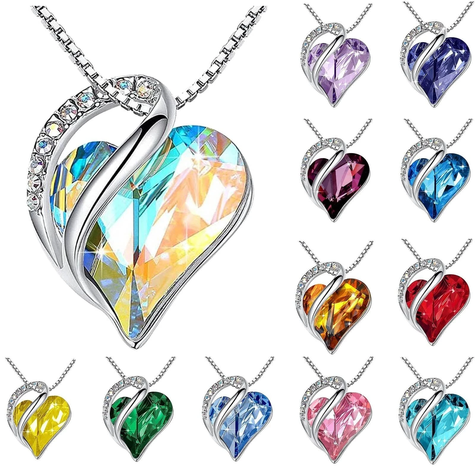 Elegant Women Crystal Ocean Heart Pendant Necklace Multicolor Optional Dainty Bridal Necklace Valentines Day Mothers Day Gift