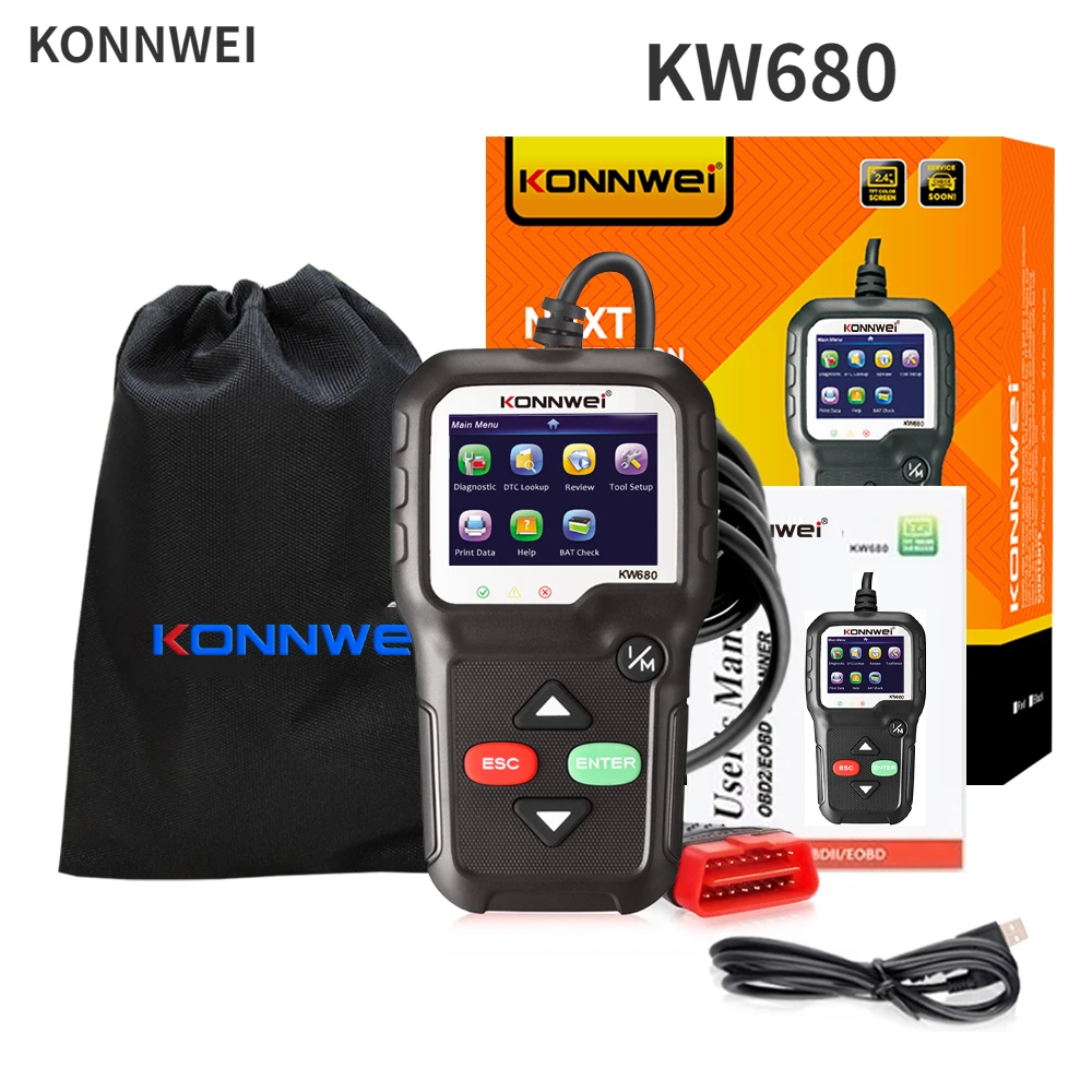 Профессиональный инструмент для диагностики автомобильного двигателя KW680, инструмент для диагностики ошибок OBD, сканер OBD2, инструмент для сканирования автомобиля, считыватель кодов, автомобильные инструменты