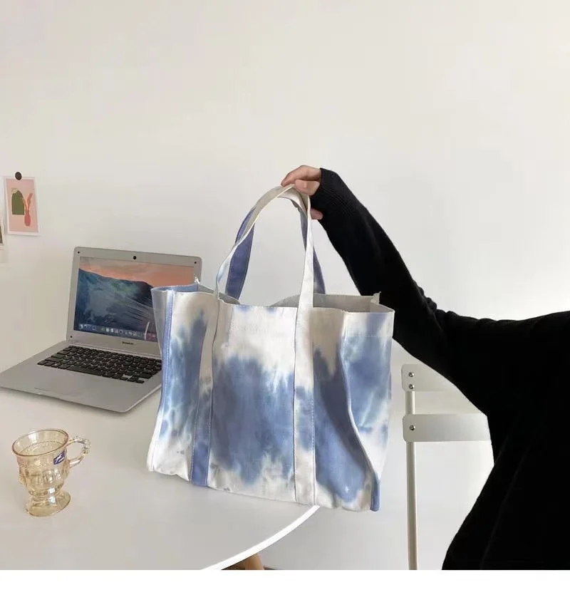 

Tie-dye Bag 2022 Spring New Blue Fashion Casual Hand-held Canvas Bag Female Large-capacity One-shoulder Canvas Bag