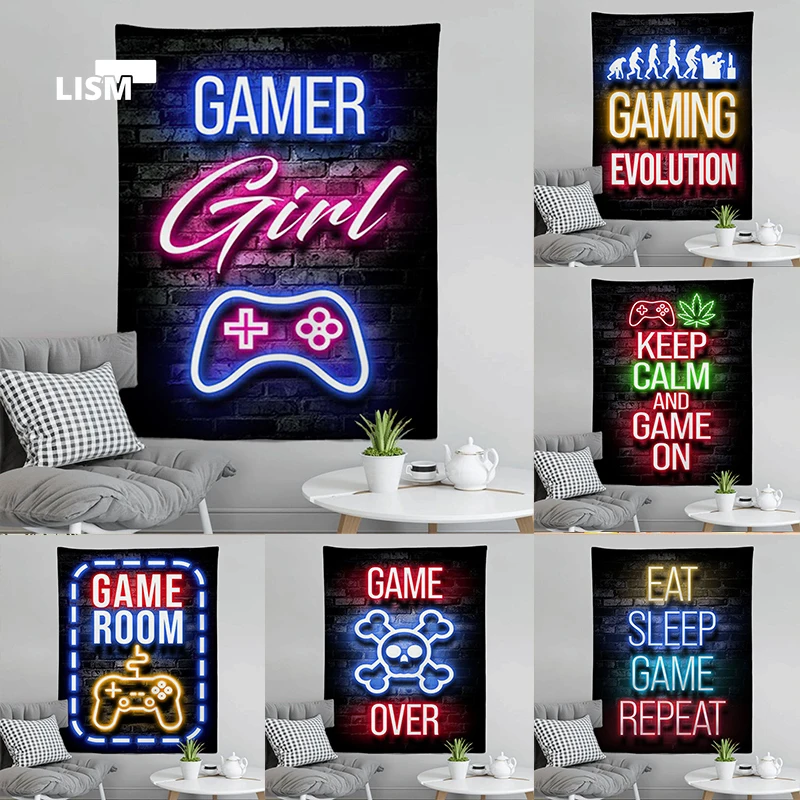 

Nordic Gaming Neon Tapestry Art for Boys Room Decor Wall Hanging Bedroom Decoration Supplies Bohemian Accessories Modern Style
