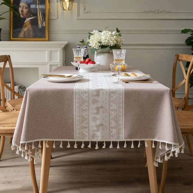 

Скатерть из хлопка и льна полосатая с кисточкой Henan