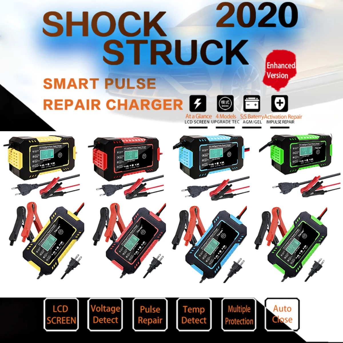 

Pulse Repair Charger 12V Lead-acid Battery Charger Built-in Circuit Protection for Automobile Truck Motorcycle Boat