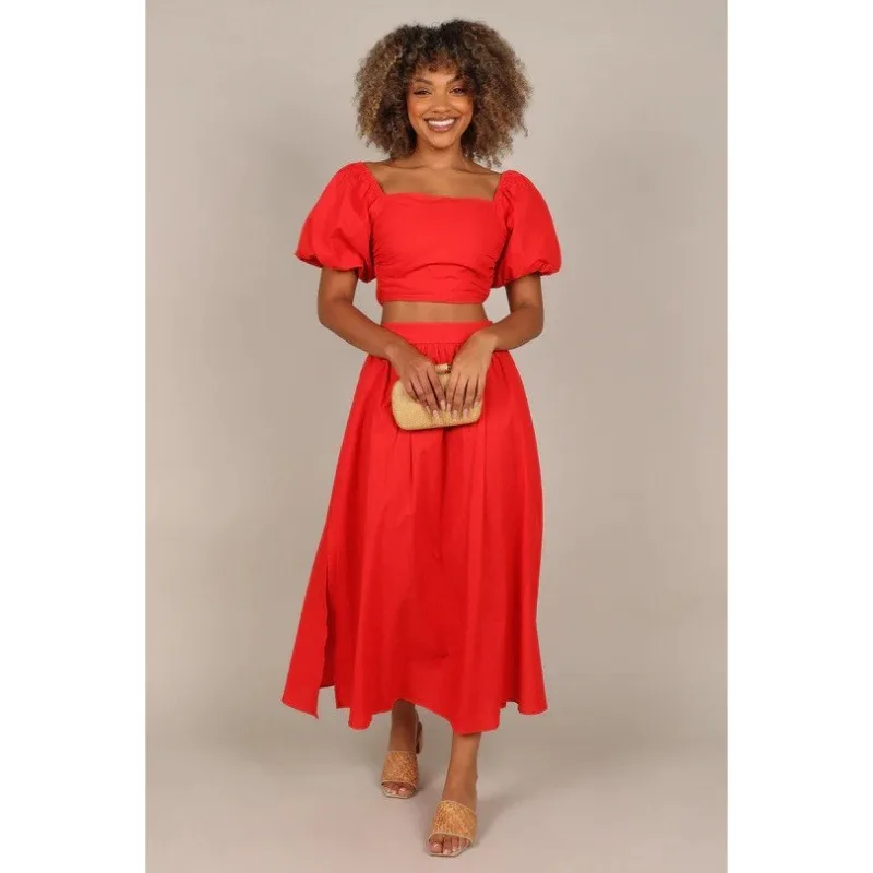 

Independent Station Women's 2023 Spring/Summer New Lantern Sleeve Square Neck Top Split Dress Two Piece Set