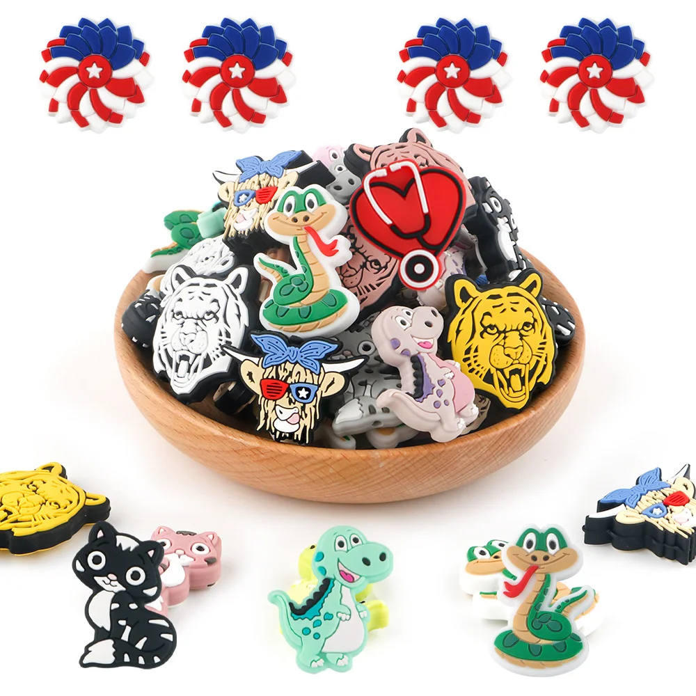 

Kovict 5-10Pcs New Animal Cattle Silicone Beads Food Grade Silicone Focal Bead Jewelry Making DIY Bracelets Necklace Accessories