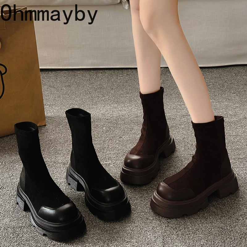 

Winter Women Stretch Cloth Ankle Boots Fashion Slip On Short Booties Shoes Ladies Elegant Heel Mordern Botas