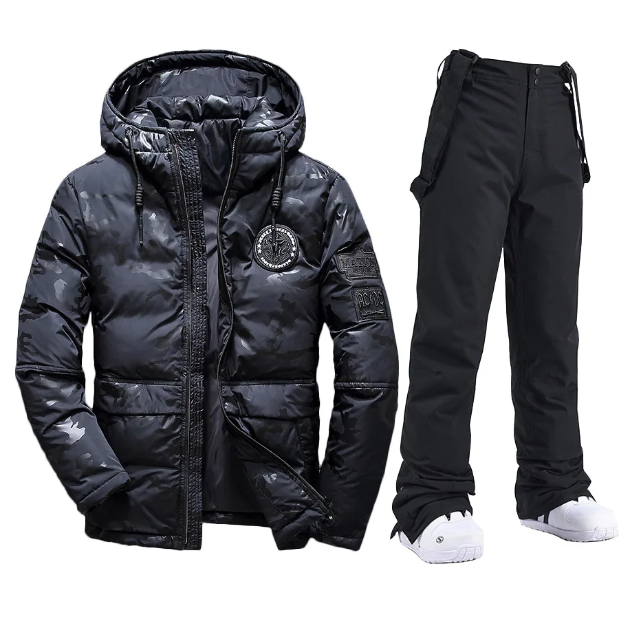 Ski Suit Men Winter Waterproof Thicken Warm Hooded Windproof Raincoat Snow Pants Outdoor Snowboard Wear Set Male Skiing Overalls