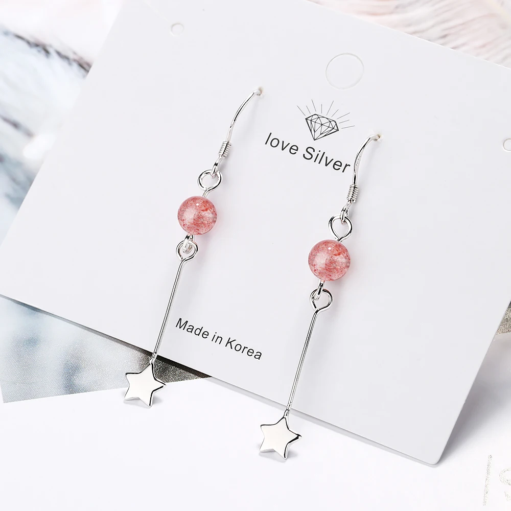 

Todorova Pink Strawberry Crystal Star Drop Earrings Long Tassel Earrings For Women Korean Fashion Ear Jewelry pendientes