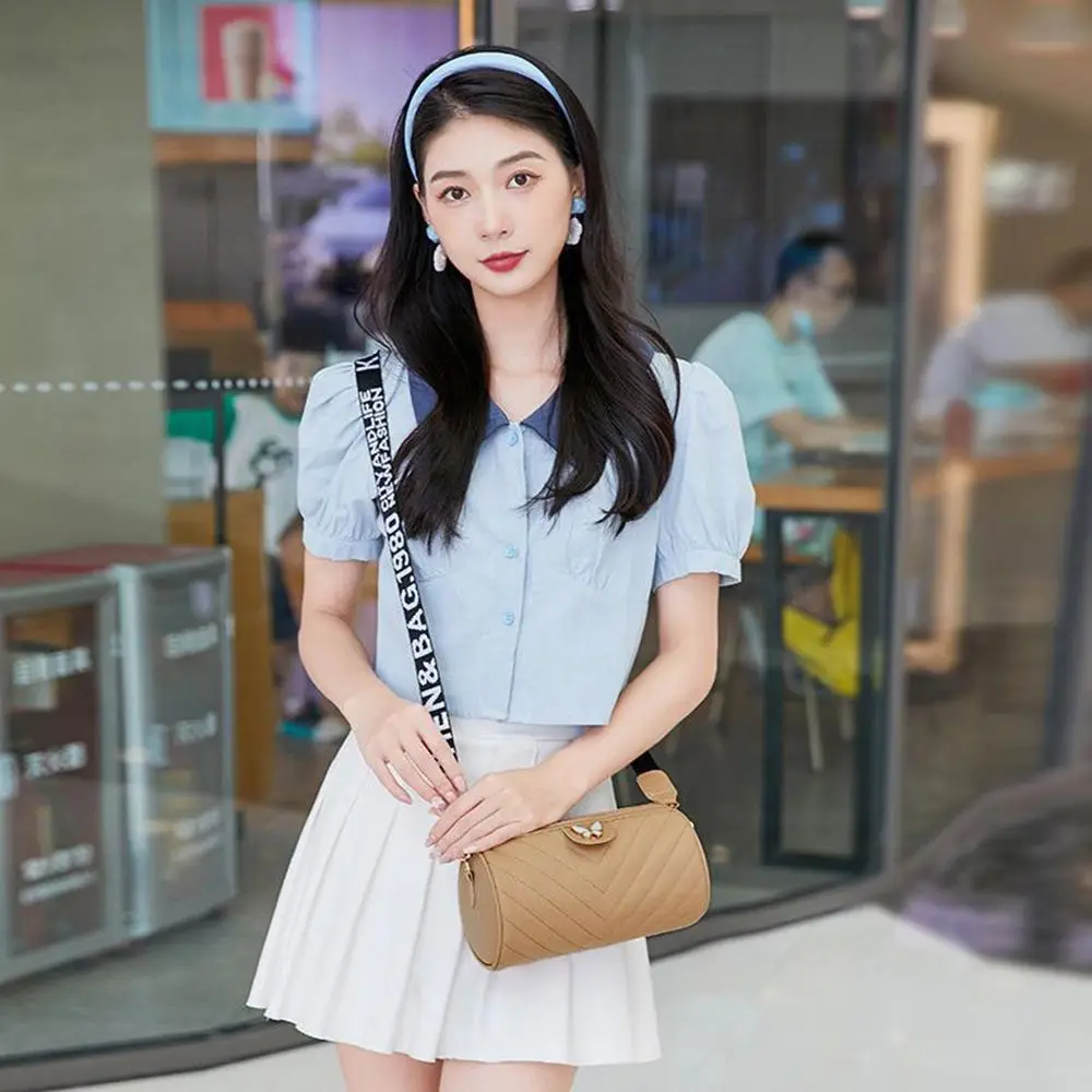 

Female Pillow Bag Outdoor Handbag PU Leather Korean Style Bag Cylinder Bag Crossbody Phone Bag Single Shoulder Bag