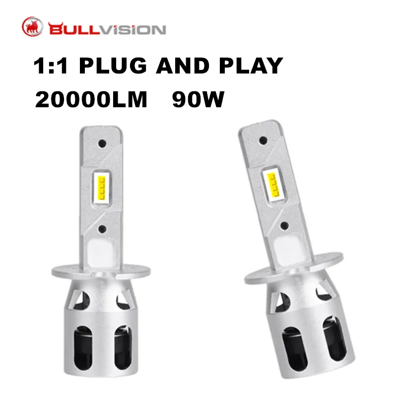 

Bullvision 3860 лм 90 Вт H1 светодиодные фары автомобильные Противотуманные фары 6000 CSP чипы 1:1 Размер Plug and Play Автомобильные фары лампы K 12V 24V