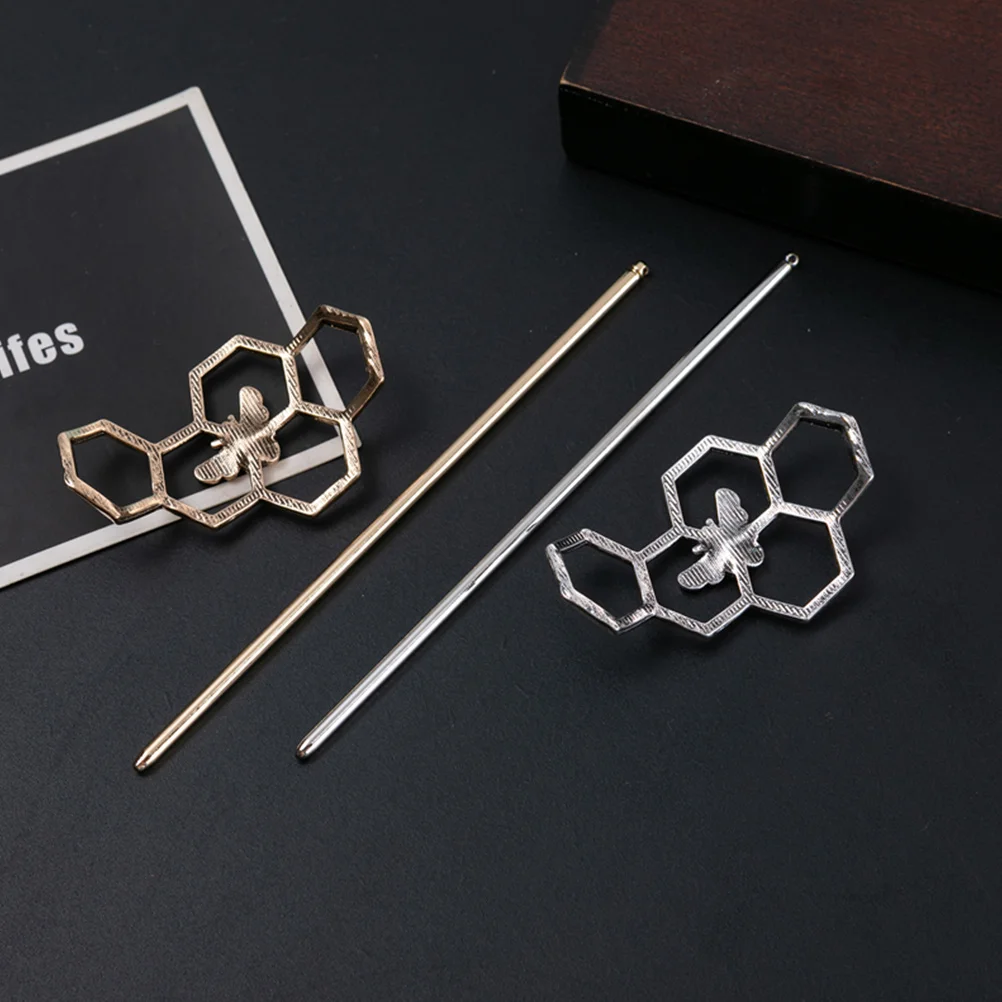 

2 Pcs Updo Hair Accessories Gold Clips Bun Holder Girl Hairpin Alloy Bee Stick Thick Miss Accessory Girls