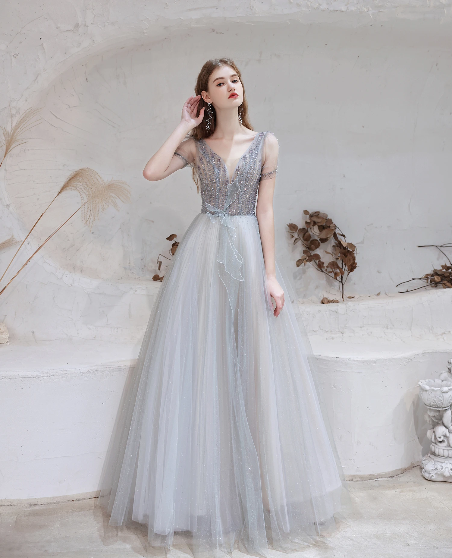 

PAFFAS Hot Sale Chiffon Beach Prom Dresses Empire Pleated Bohemian Wedding Dresses Back Button Elegant