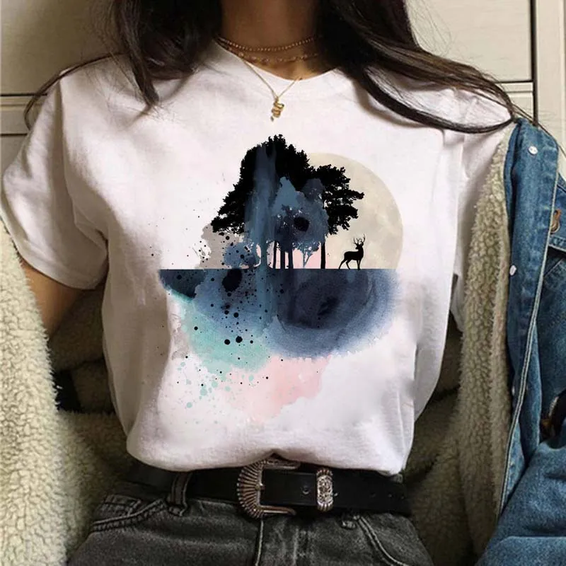 

Summer Tshirt Lady New Moon Graphics print Hartajuku short sleeve Goth T shirts for women tops fashion funny female T-shirt 2022