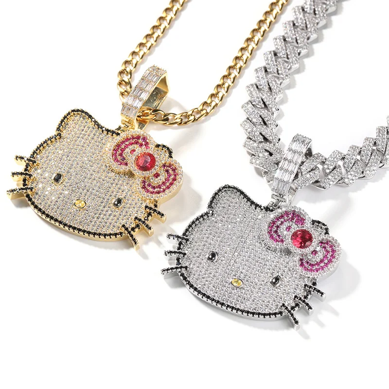 

Hip Hop Cartoon Cat Pendant Necklace With Cuban Chain For Girl Iced Out Bling Crystal Anime Jewelry Fashion Necklaces Dropshipp