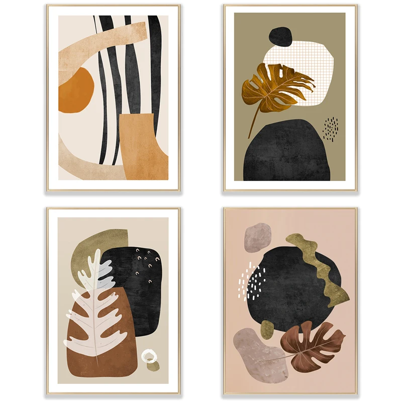 

Abstract Geometry Stone Leaves Canvas Art Paintings Nordic Plants Black Woman Wall Pictures Print Poster for Living Room Aisle