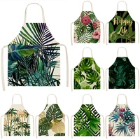 tropical palm leaf monstera cleaning art aprons home cooking kitchen apron cook wear cotton linen adult bibs 5365cm 46342 2
