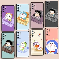 cute cartoon doraemon phone case for huawei p smart 2018 plus 2019 z 2020 s 2021 pro nova 2i 3 3i 5 5t 7 7i 8 8i 9 9se black